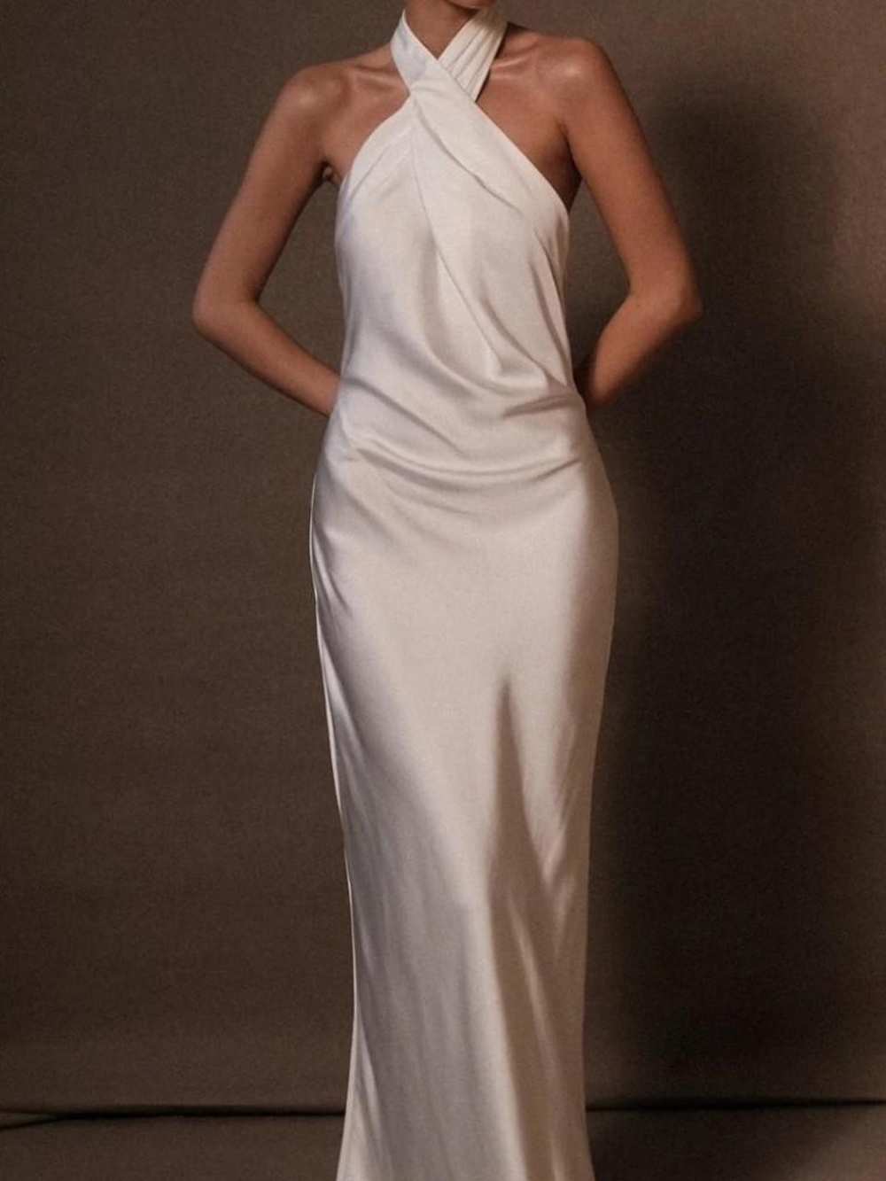Meshki Ivory One-Shoulder Satin Gown
